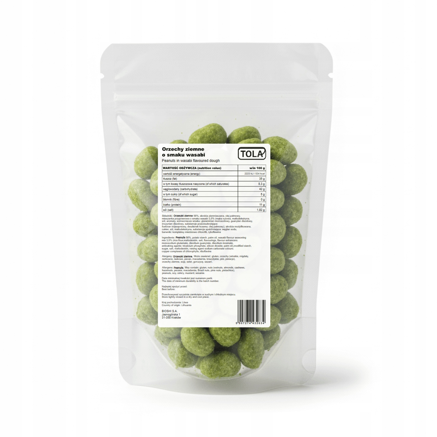 Levně Arašídy s příchutí wasabi 2 kg – křupavá svačinka Tola