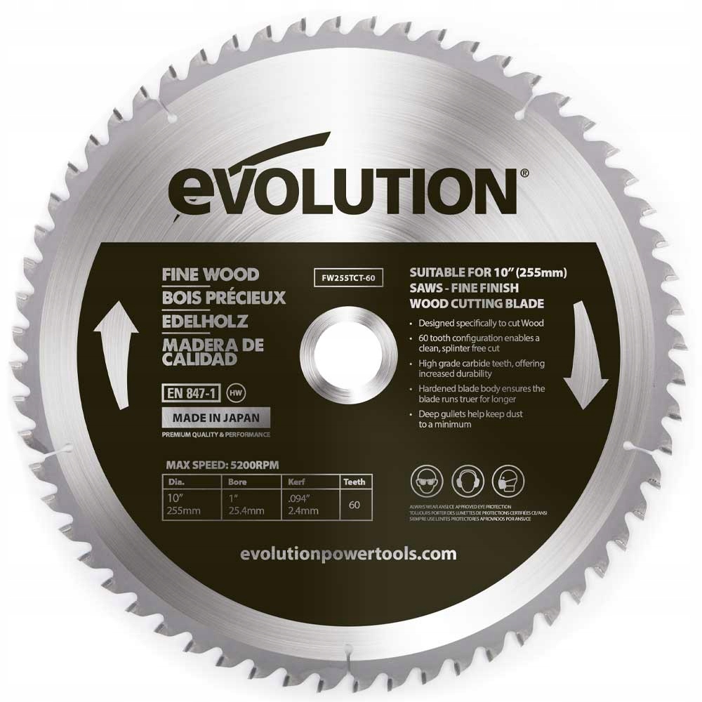 Piła widiowa Evolution do drewna Fine wood 255mm 60z do pił ukośnych