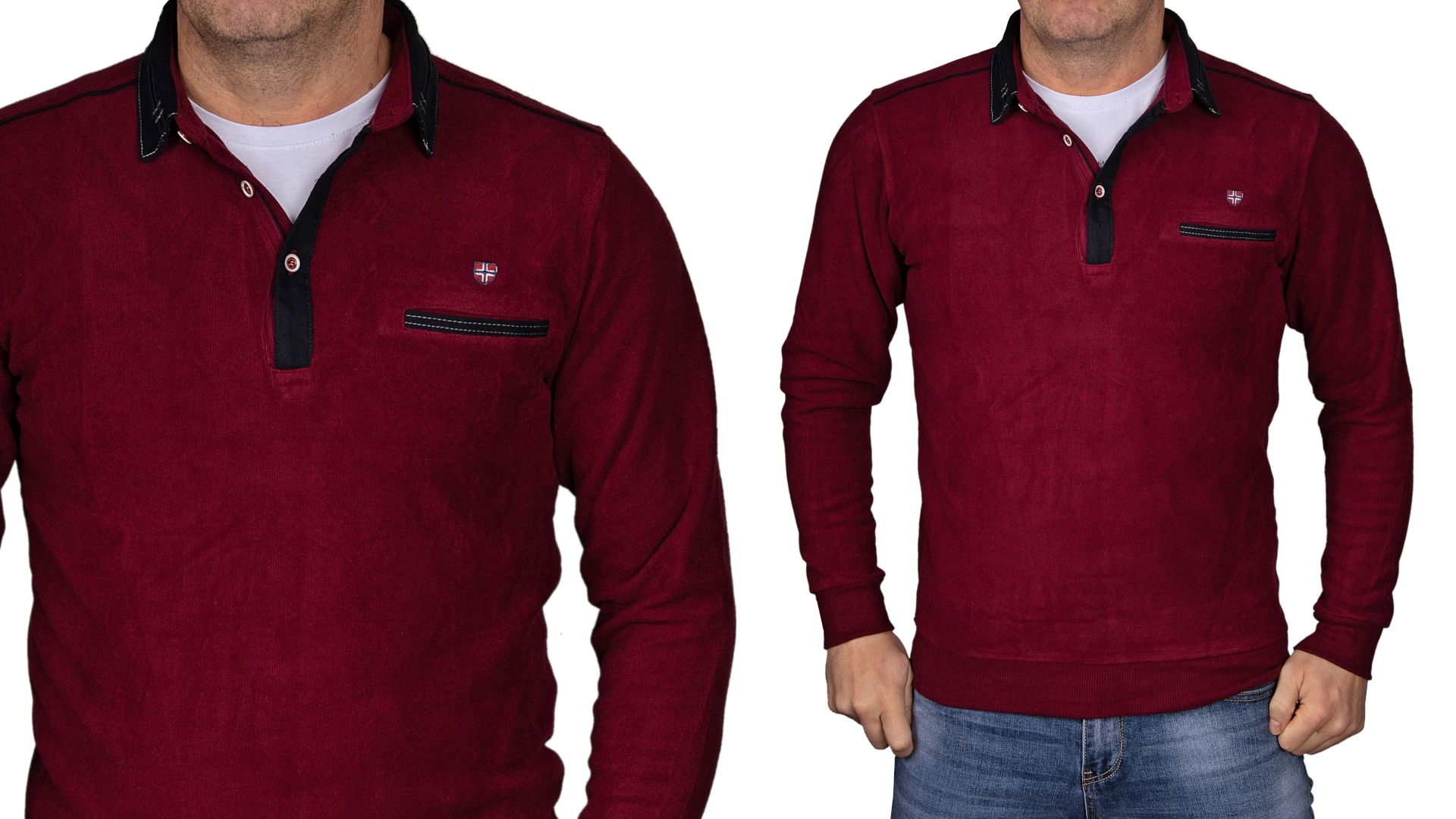 

Sweter męski bordowy kołnierz ciepły 3XL