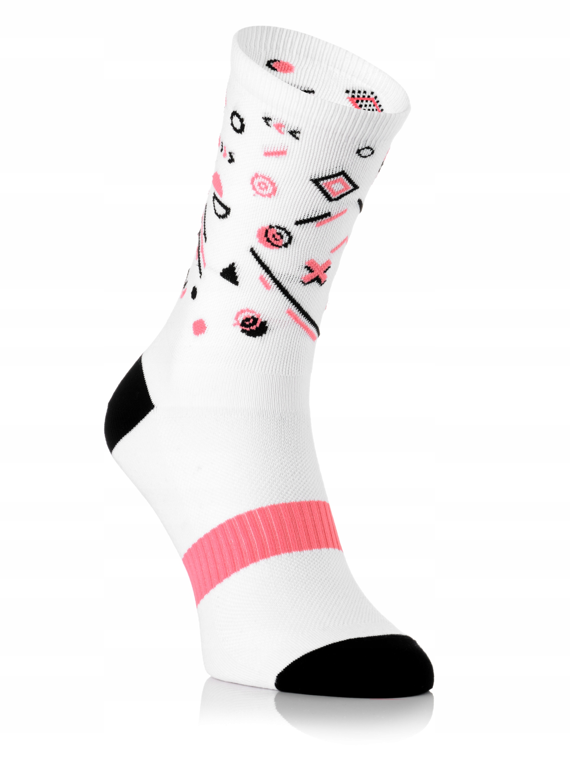 SKARPETKI KOLARSKIE, BIAŁE, WZORKI RÓŻOWE, 38-40