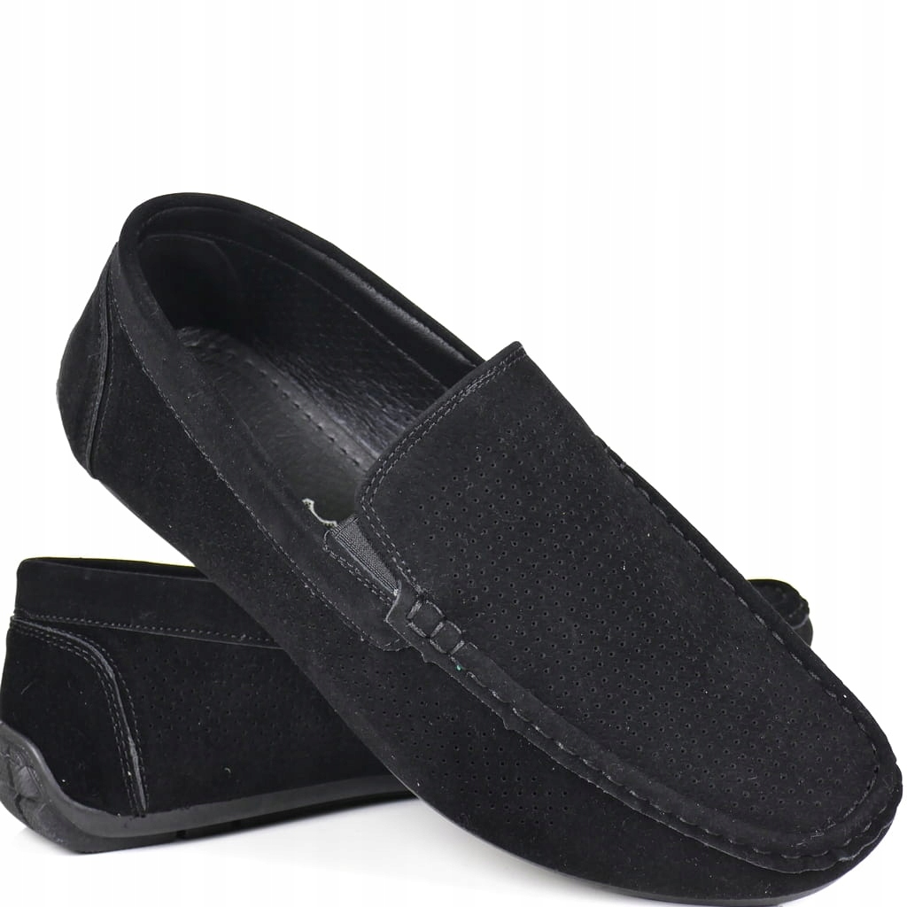 Pánské Ažurové Mokasíny Děrované, Černé, Semišové, Klasické, Elegantní