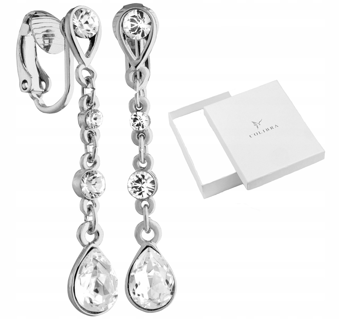 

Srebrne Klipsy Długie Kryształy Swarovski Colibra