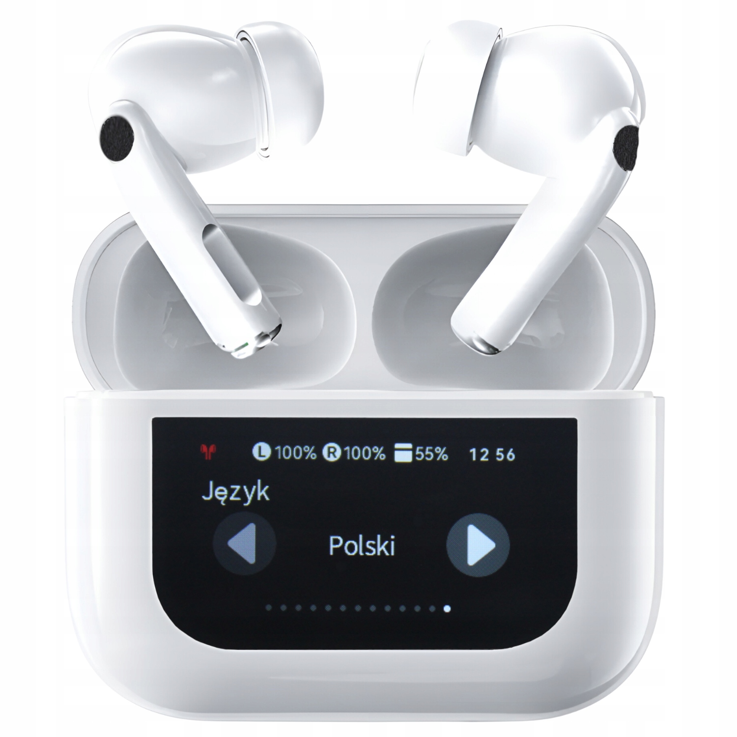 SŁUCHAWKI BEZPRZEWODOWE DOUSZNE DOKANAŁOWE BLUETOOTH BIAŁE WYŚWIETLACZ LED Mikrofon tak