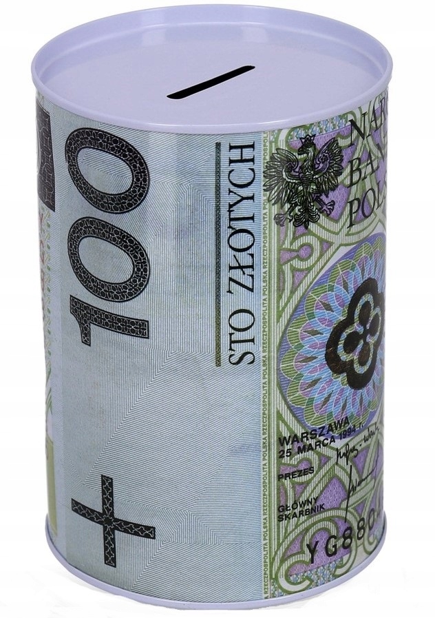 

Skarbonka Puszka Metalowa 100zł 12,5/8cm