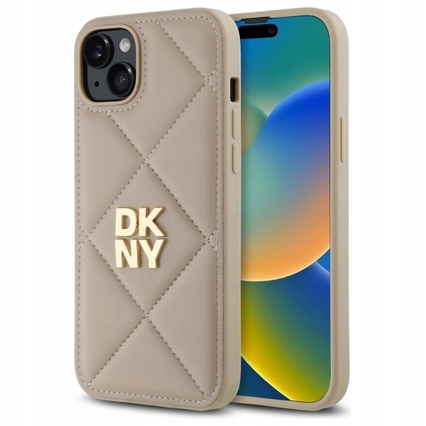 Pouzdro Dkny Quilted Stack Logo pro iPhone 15 Plus béžové