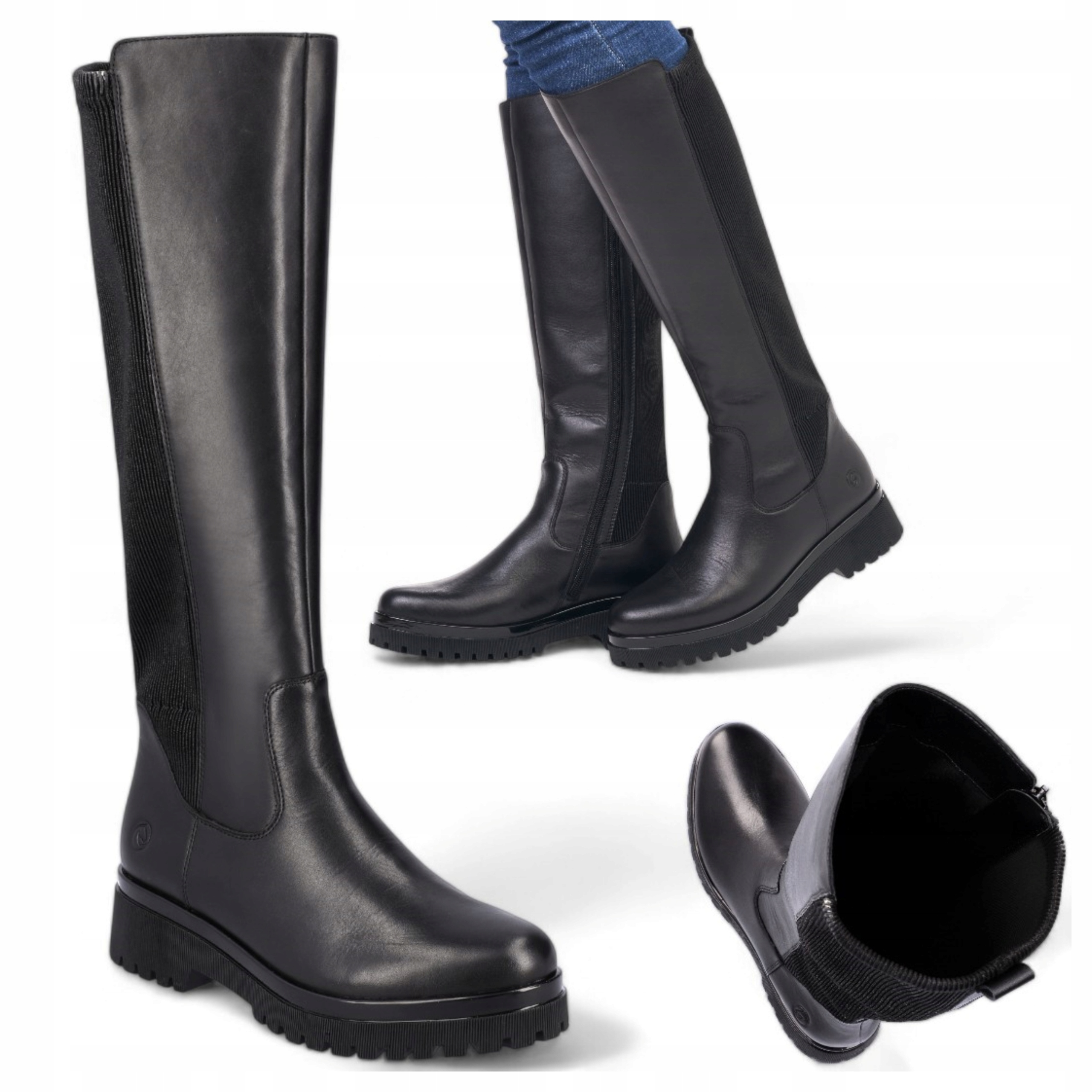 Rieker Dámské kozačky Dlouhé 37, zateplené kožené mušketýrky Remonte