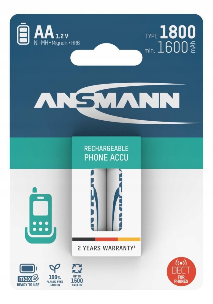 Akumulatorki Aa R6 Paluszki NiMH 1800mAh Ansmann Dect Do Telefonu 2szt