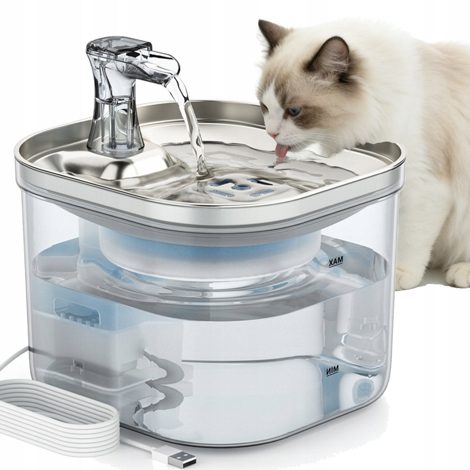 Levně Automatický Dávkovač Vody Pro Kočky S Tichou Pumpou Z Nerezové Oceli 304