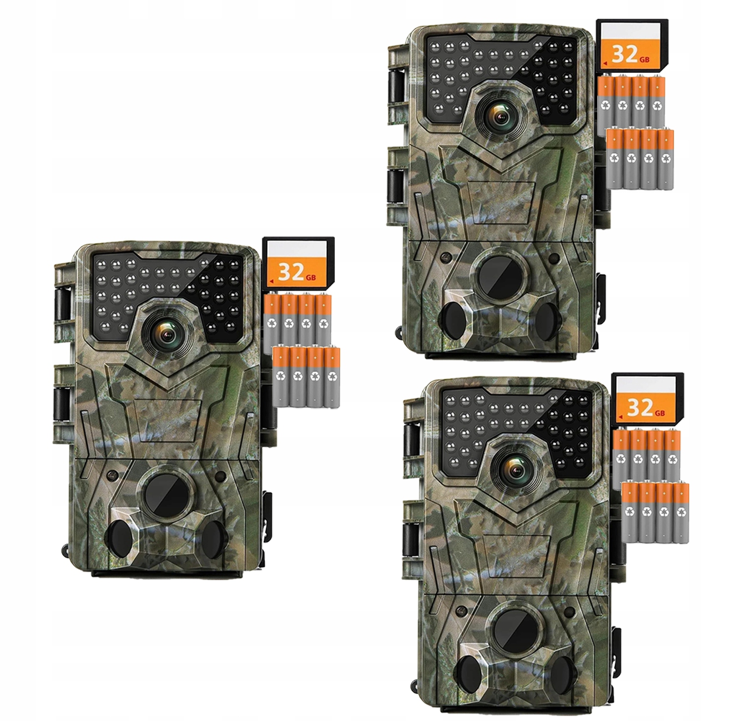 3x Ir lesní kamera pro noční režim pro lov v lese s 32GB kartou a bateriemi
