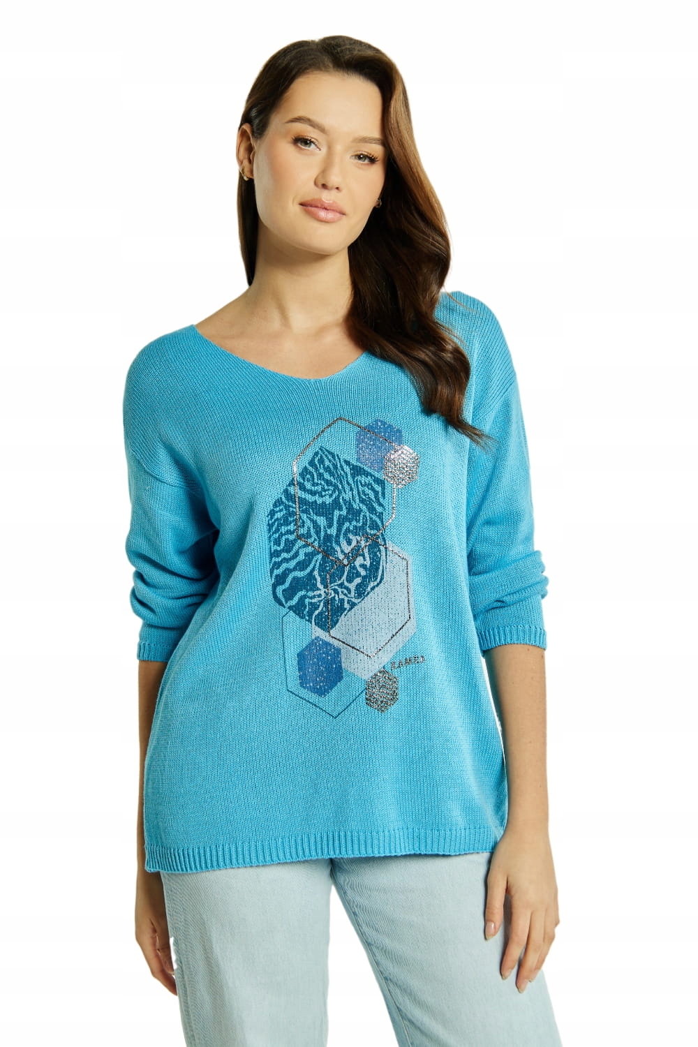 Niebieska Bluzka damska Sweter sweterek miękki z bawełny rozmiar S M Flawia