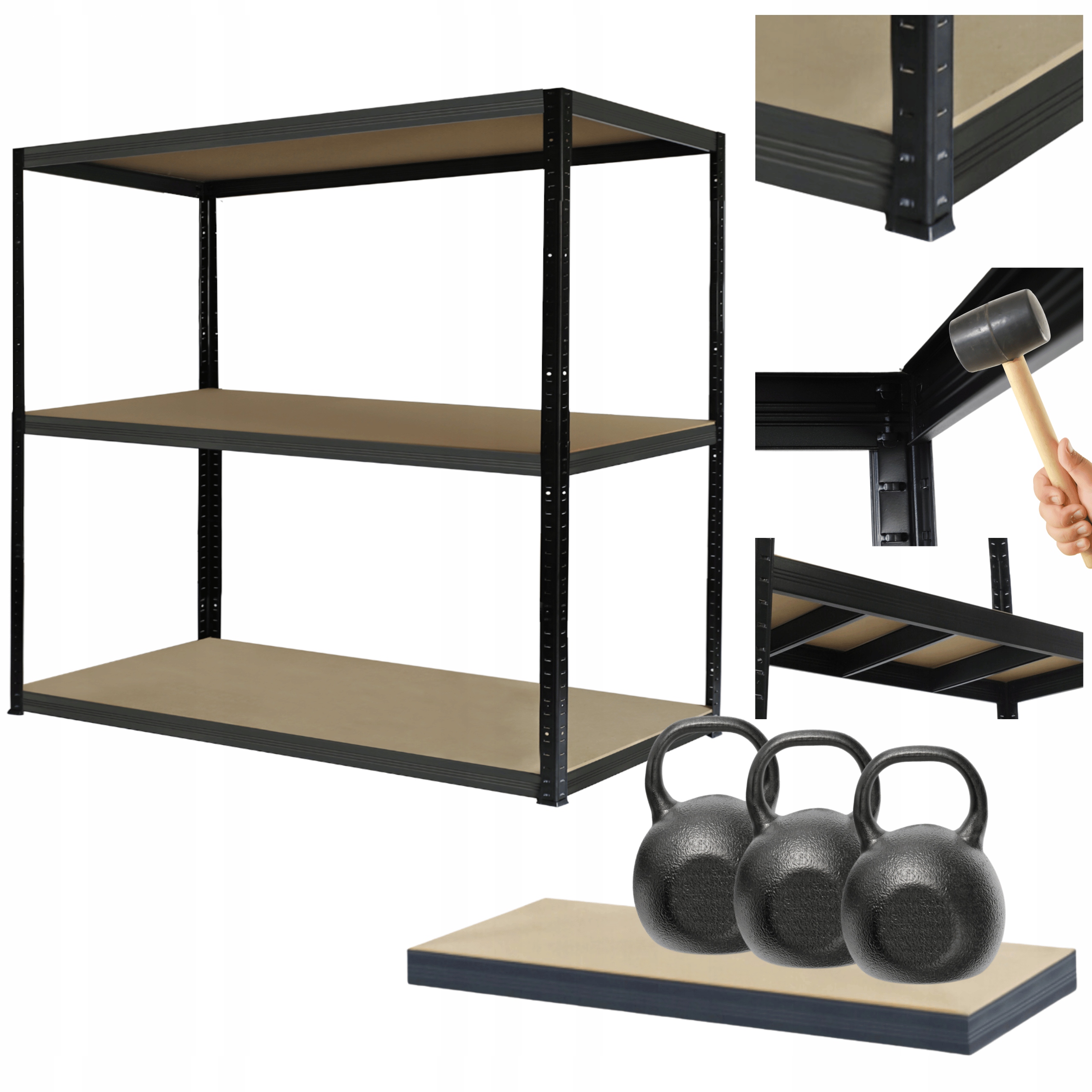 Skladovací regál garážový kovový Black Helios 106x90x30 cm 3Px350 kg Pl