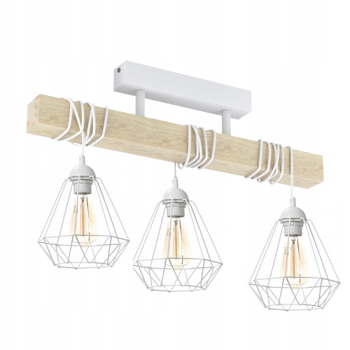Lampa lustr dřevo 3xE27 Loft Bílá drátěnka