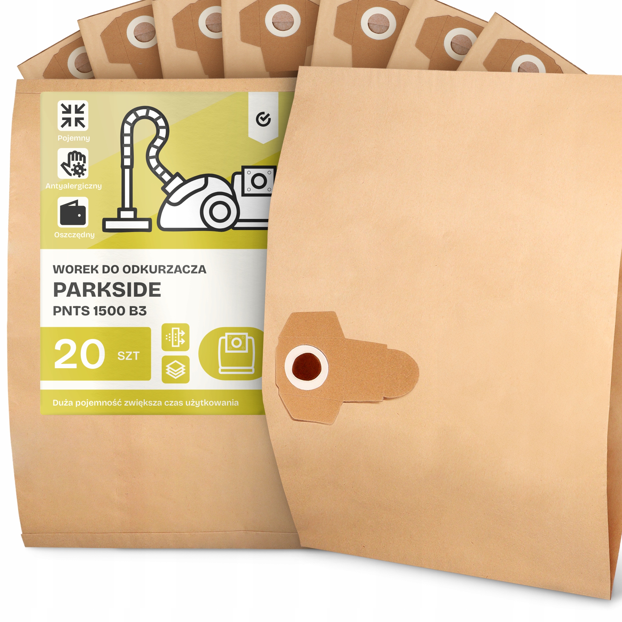 20 x Sáček Do Vysavače Parkside Pnts 1500 B3 Papírový 2-vrstvový Sáček 2A