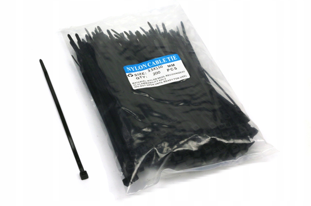 Trytytki opaski zaciskowe UV czarne 3.5x150 200szt