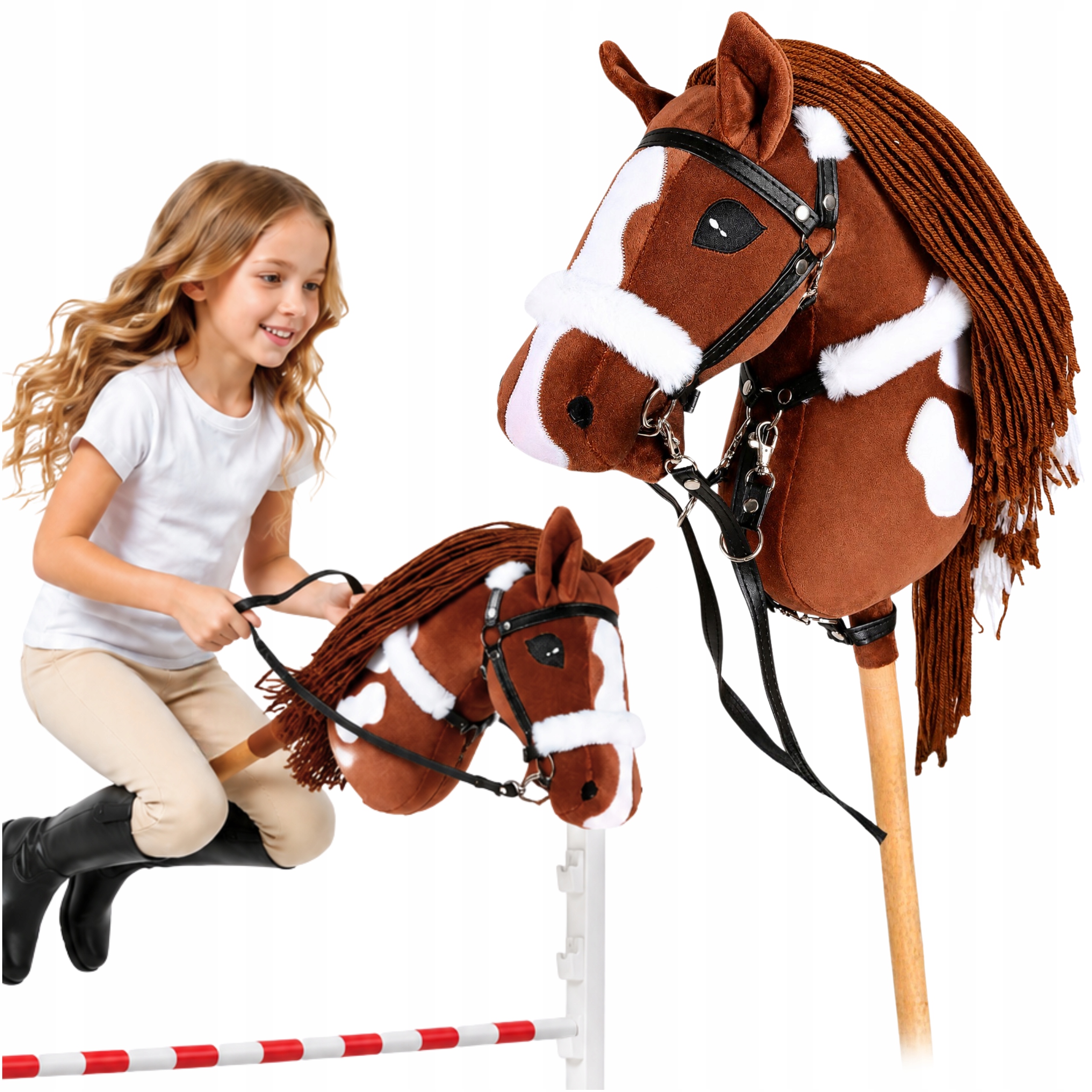 Hobby Horse Koń Na Kiju Patyku Głowa Konia Do Skakania Plusz Brązowy A4 WZ1
