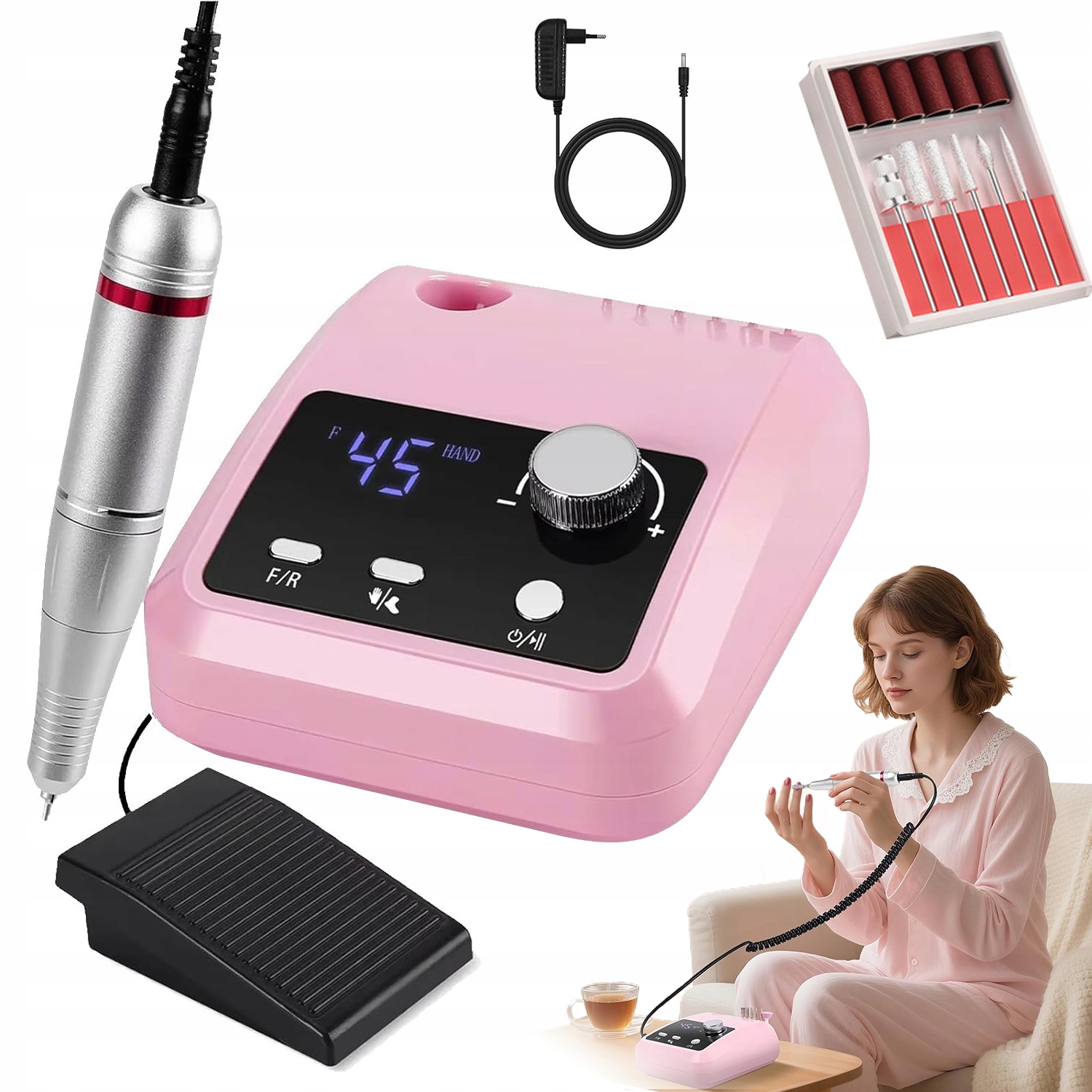 Bruska Manikúra Pedikúra Profesionální 15W Sada Fréz