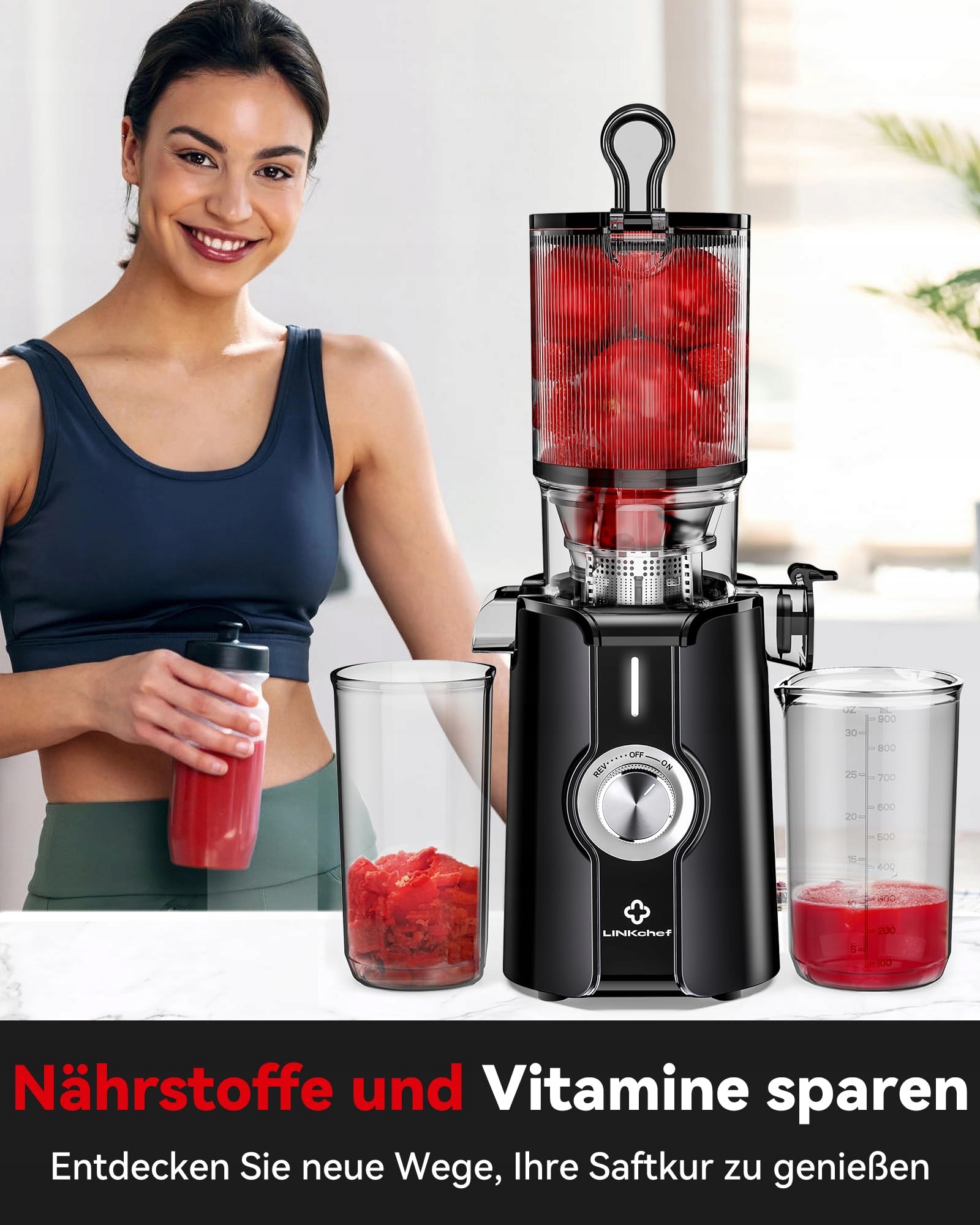 LINKCHEF Wolnoobrotowa Wyciskarka Do Soków Warzywa Owoce BPA Free 200W 1.2L — miniatura 6