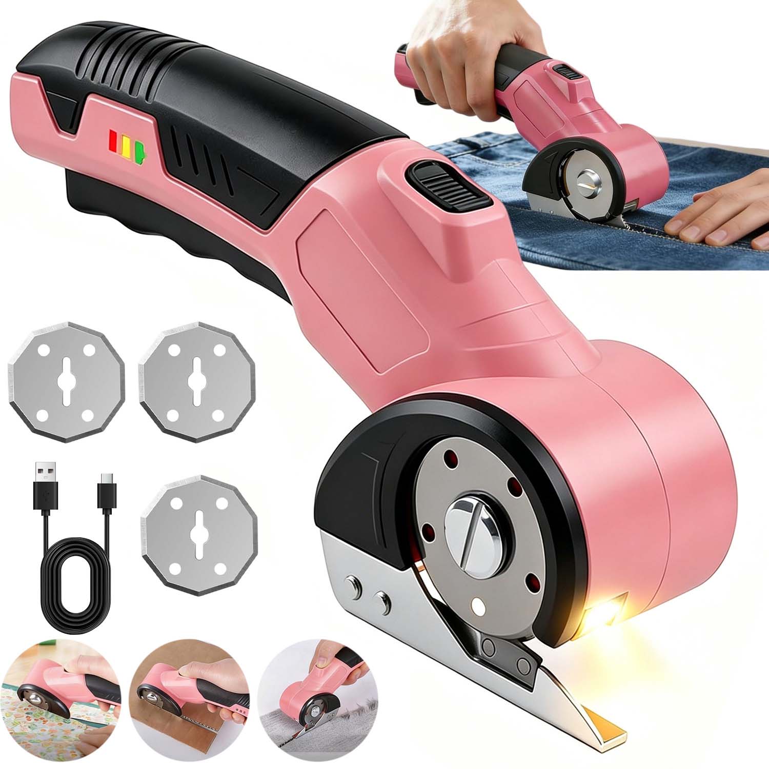 Elektrické Nůžky Na Stříhání Tkanin, Bezdrátový Řezací Nástroj S 3 Čepelemi