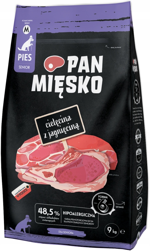 Pan Mięsko Karma sucha dla psa seniora cielęcina z jagnięciną rozmiar M 9kg