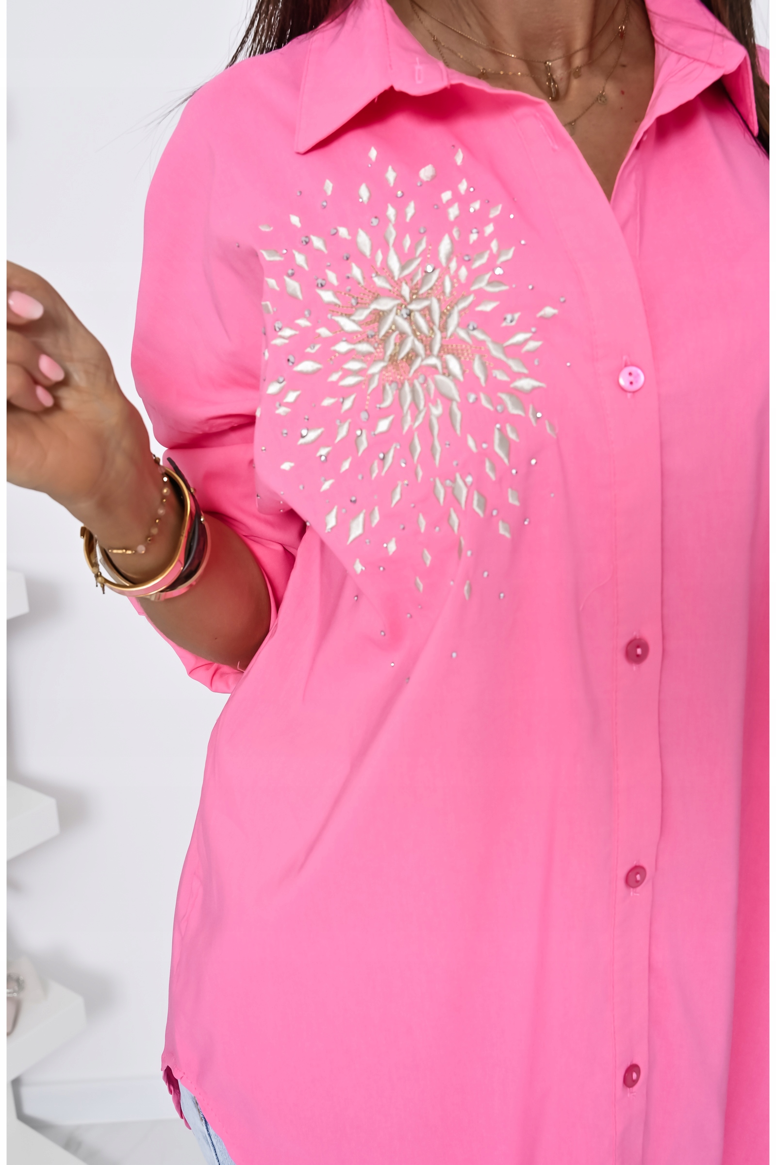 ŚLICZNIE ZDOBIONA KOSZULA OVERSIZE ELIT! WZ.5 S Wzór dominujący bez wzoru