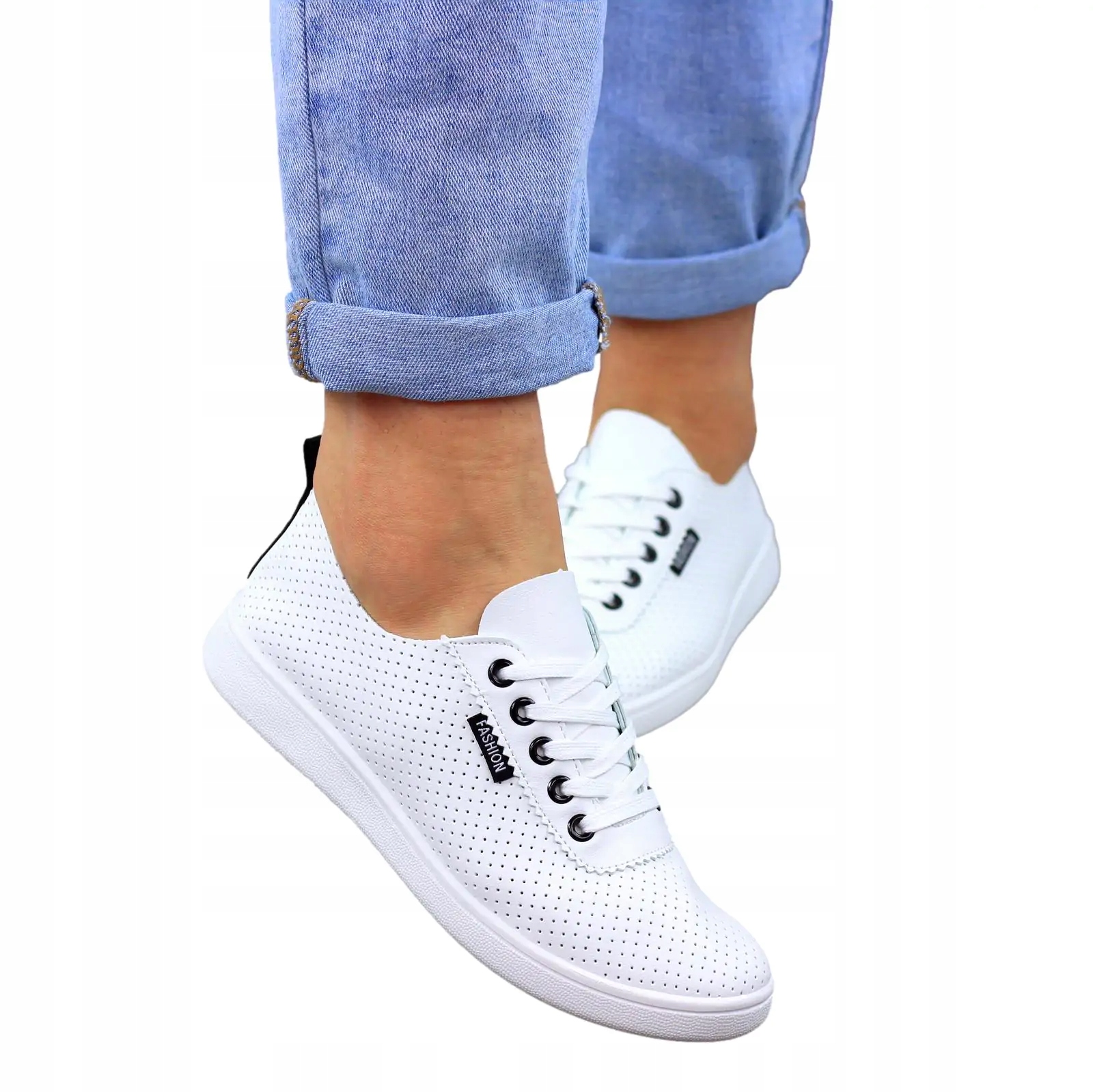 BIAŁE AŻUROWE TENISÓWKI TRAMPKI BUTY FASHIO38