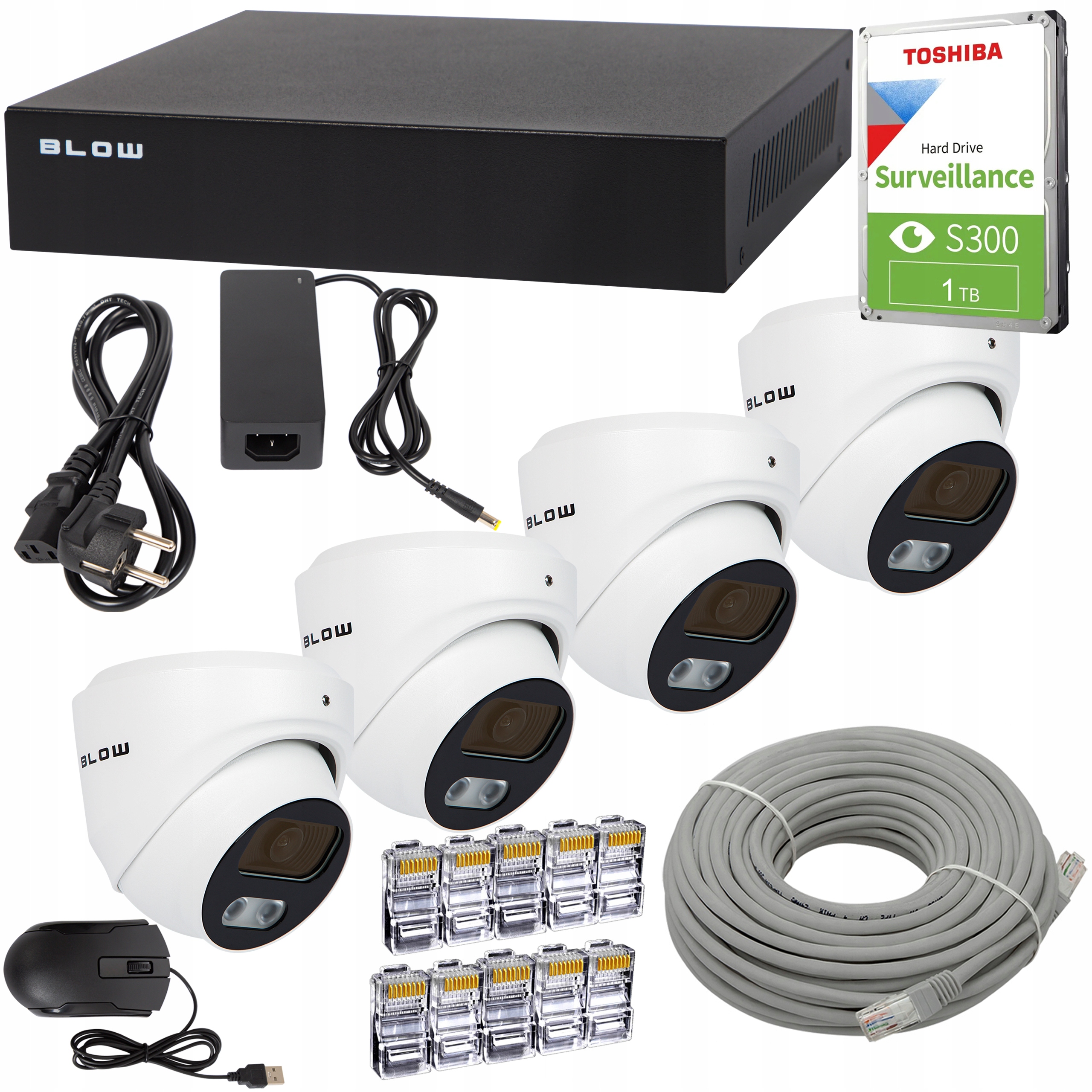 Monitorovací Set PoE 1TB 4x 5MP Kamery Kopuľový Disk HDD1TB Skrutka Zástrčky