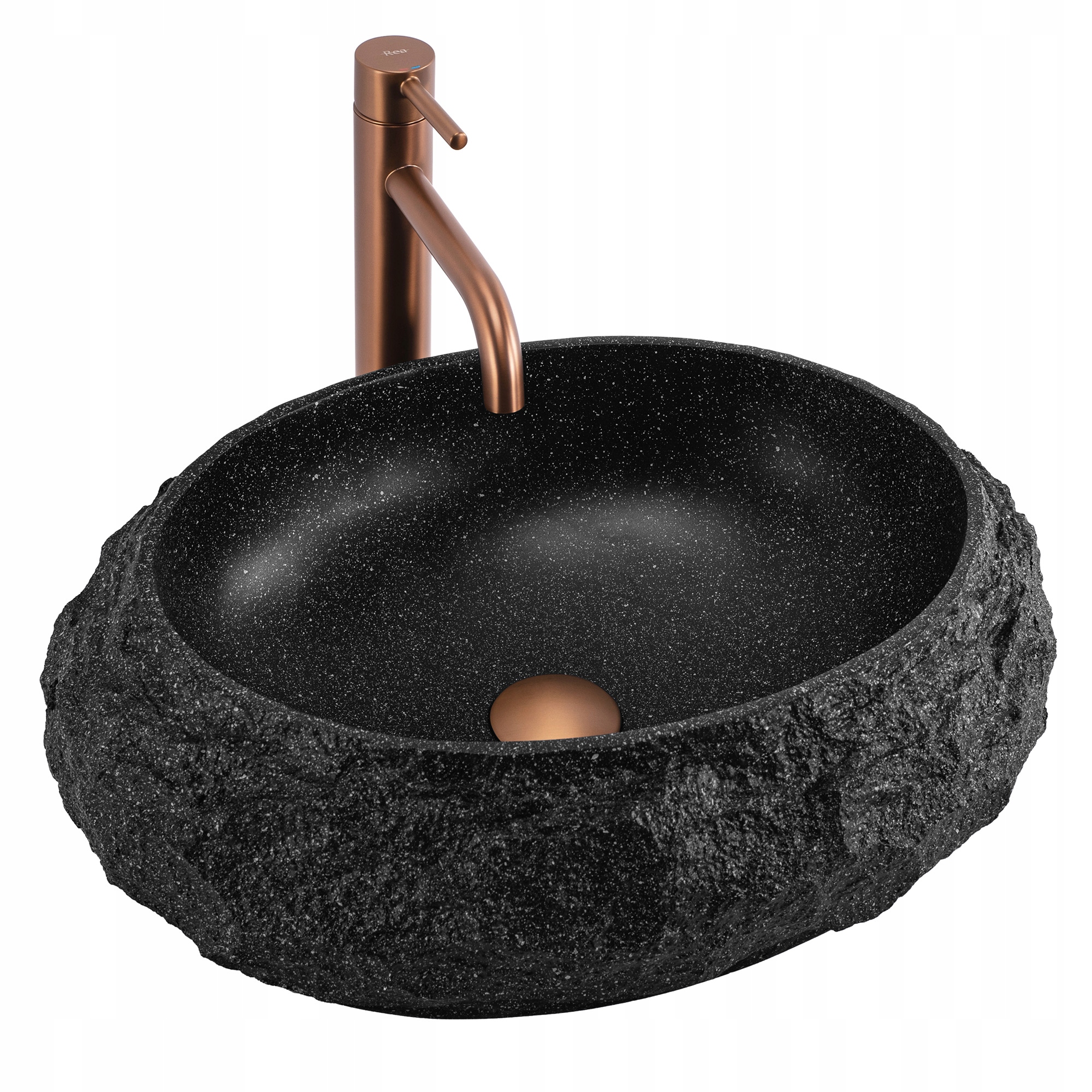 Černá Kamenná Umyvadlová Deska Rea Mika Černá Na Desku, Oválná Imitace Kamene