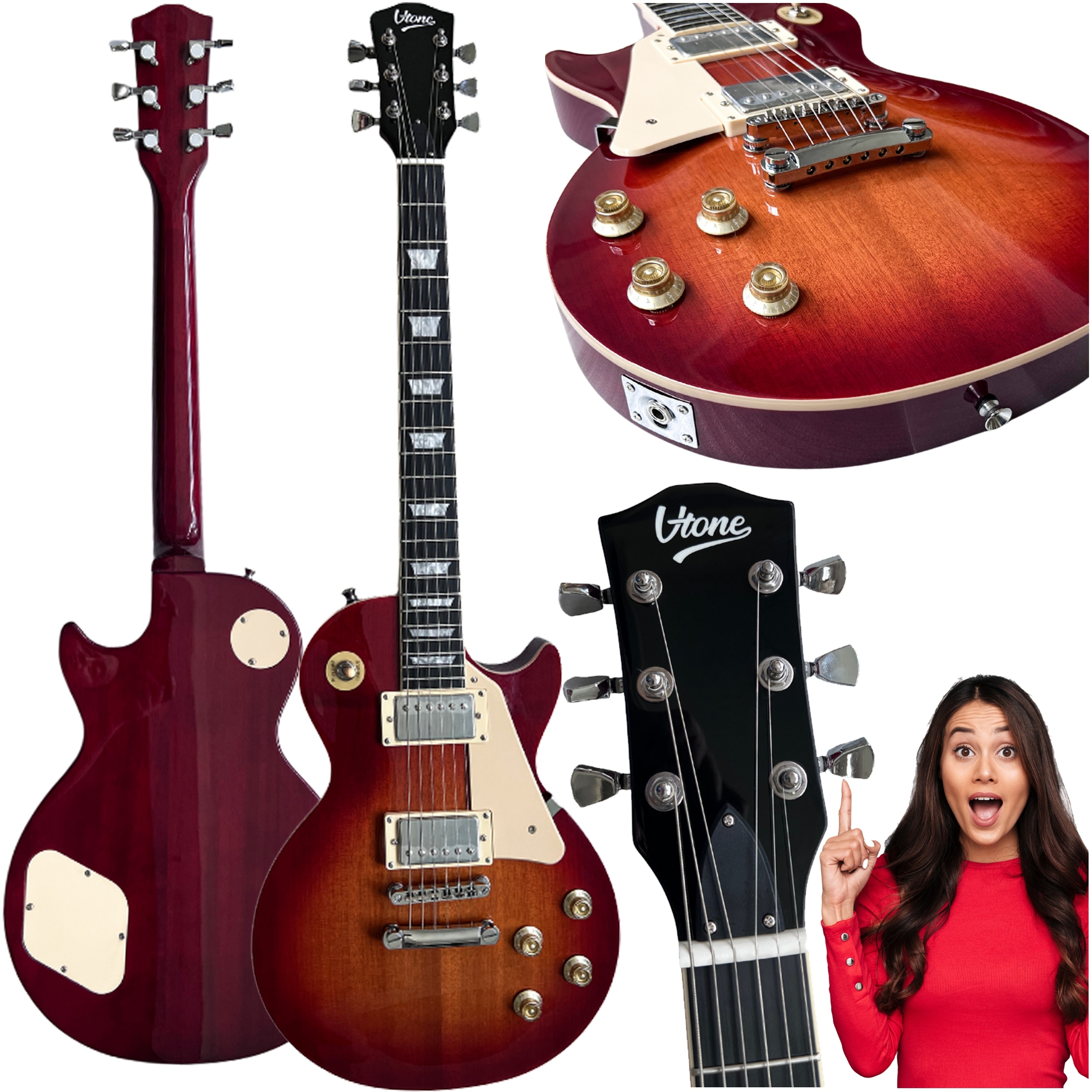 Elektrická Kytara Pro Začátečníky Les Paul 39" Profesionální Pravoruká 6 Strun