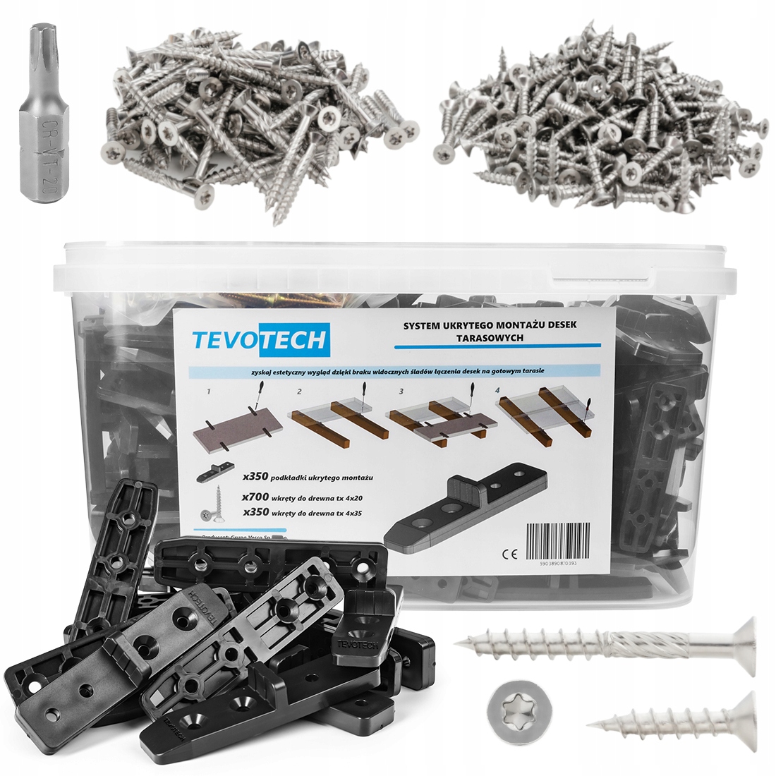 Systém skryté montáže terasových prken Tevotech vruty ocel A2 1401 ks.