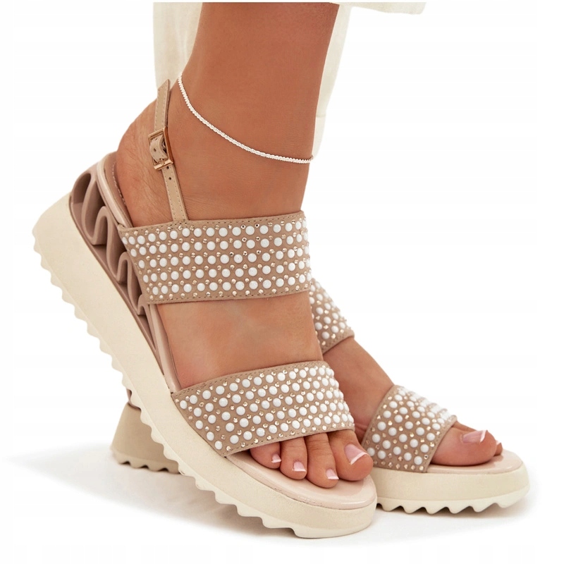 Dámské Sandály Z Semišové Kůže S Koturnovým Zdobením D&a CR61-3067 Béžové 37