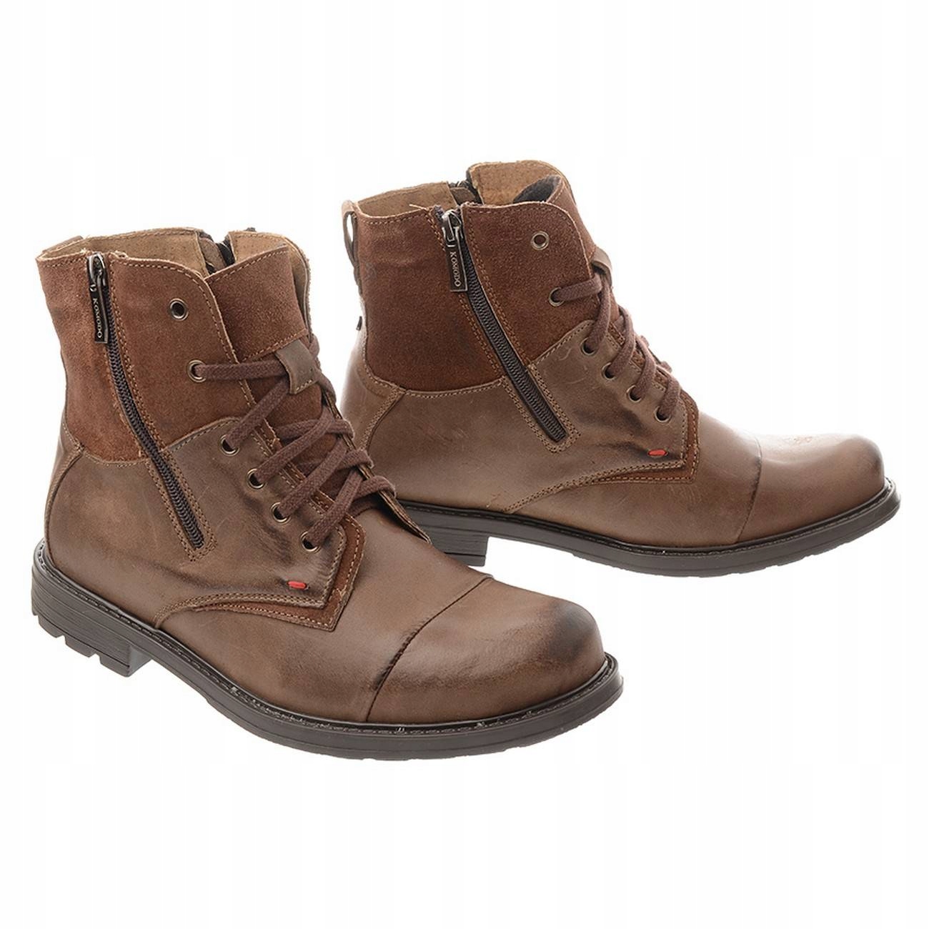 BUTY MĘSKIE SZTYBLETY OCIEPLANE SKÓRA 871 BRĄZ 45 Nosek okrągły