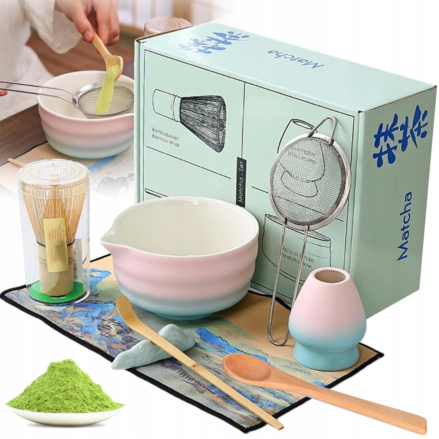 Startovací Sada Matcha Čajová Sada Matcha Pro Čistící Metlu 8V1