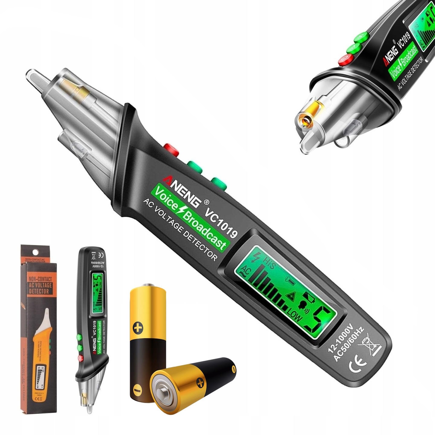 WYKRYWACZ PRĄDU PRÓBNIK NAPIĘCIA CYFROWY BEZDOTYKOWY ANENG VC1019 + BATERIE