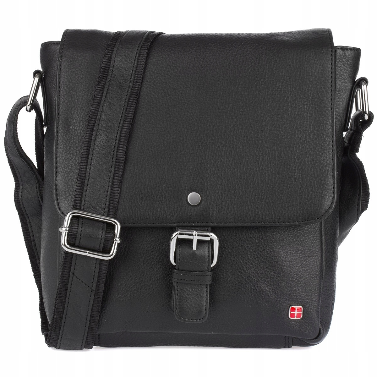 Pánská kožená taška Albatros Černá vertikální reportáž s klopou na pásek