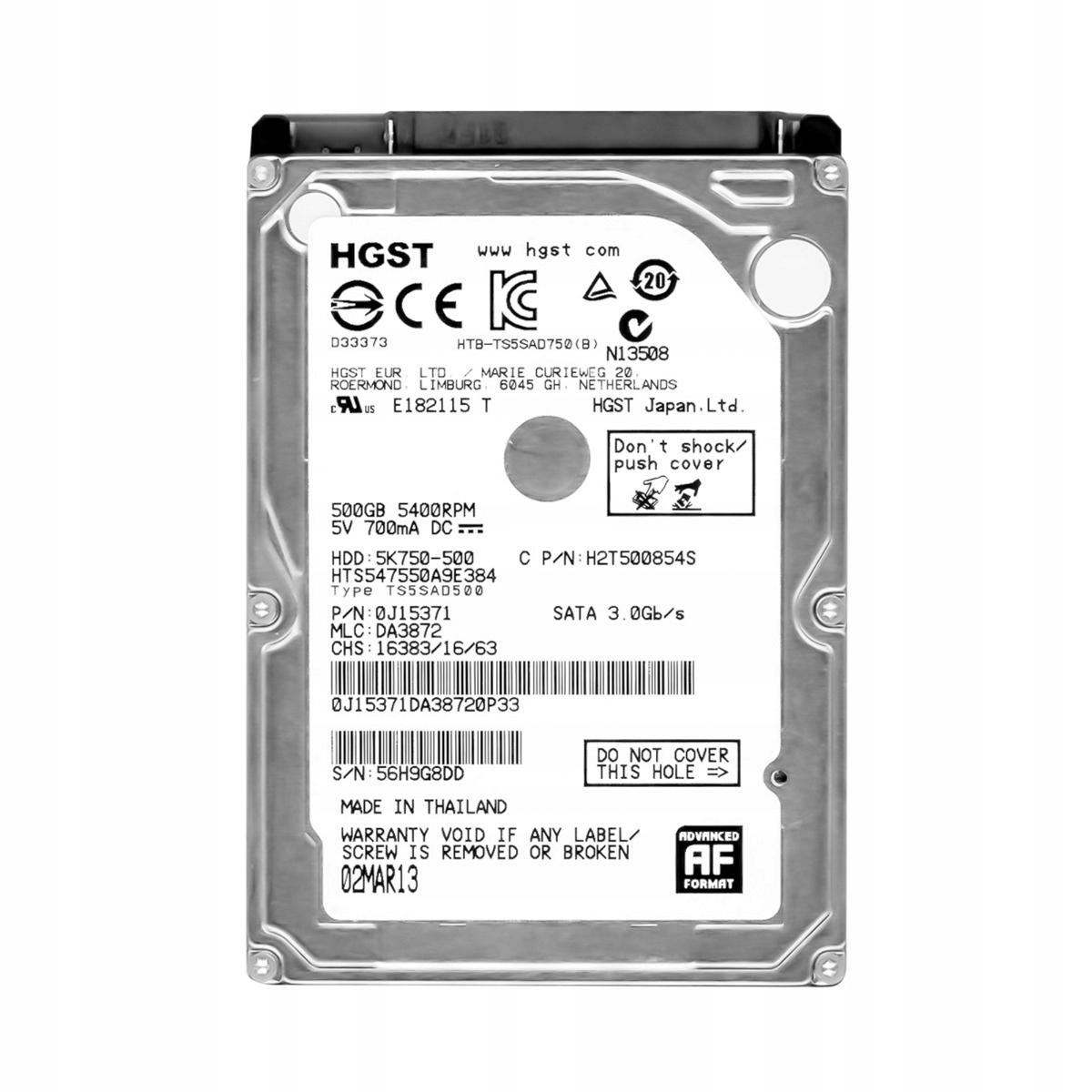 Hgst TravelStar 5K750 500GB 5.4k 8MB Sata II 2.5'' HTS547550A9E384
