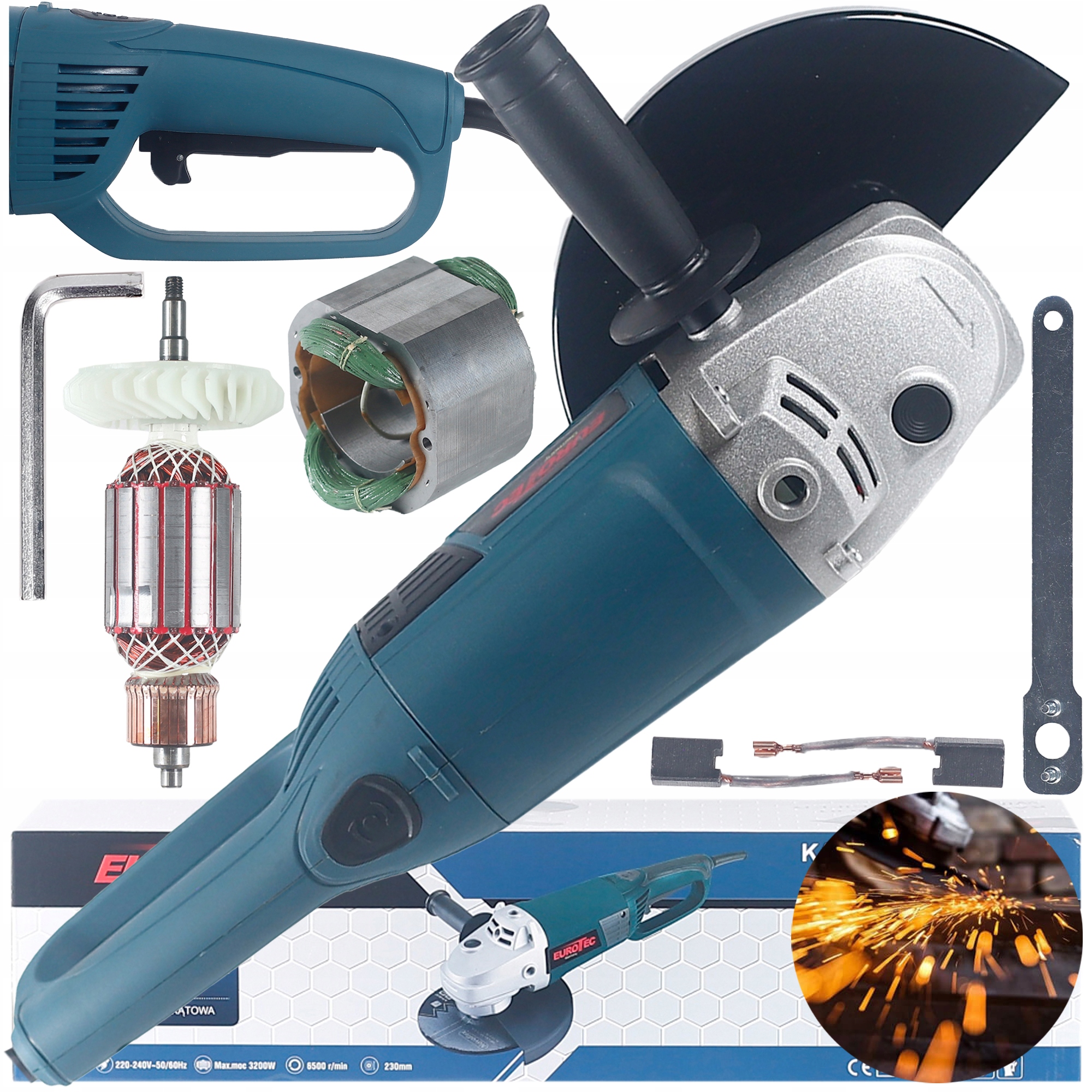 Szlifierka Kątowa Kątówka 230 MM Wolny Soft Start Duża Diax 3200W Sieciowa