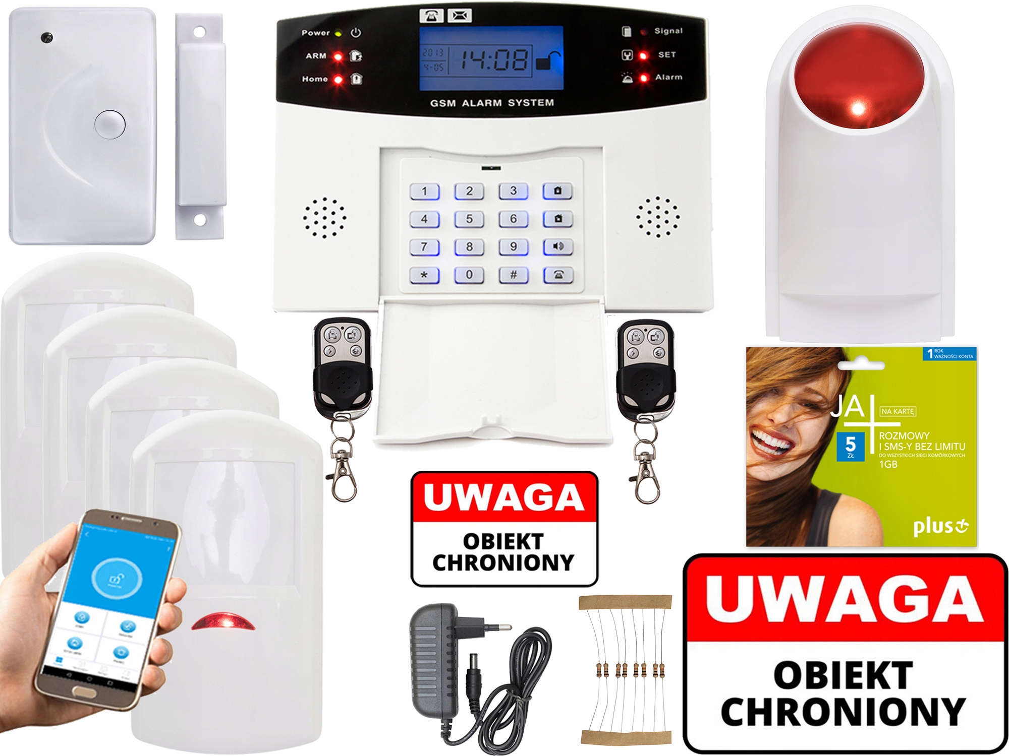 BEZPRZEWODOWY ALARM LCD GSM APP SYRENY POLSKI NOWY