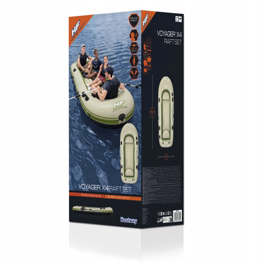 DUŻY MOCNY Ponton Bestway X4 Pompka Wiosła 350x145 4 osobowy Liczba komór 2