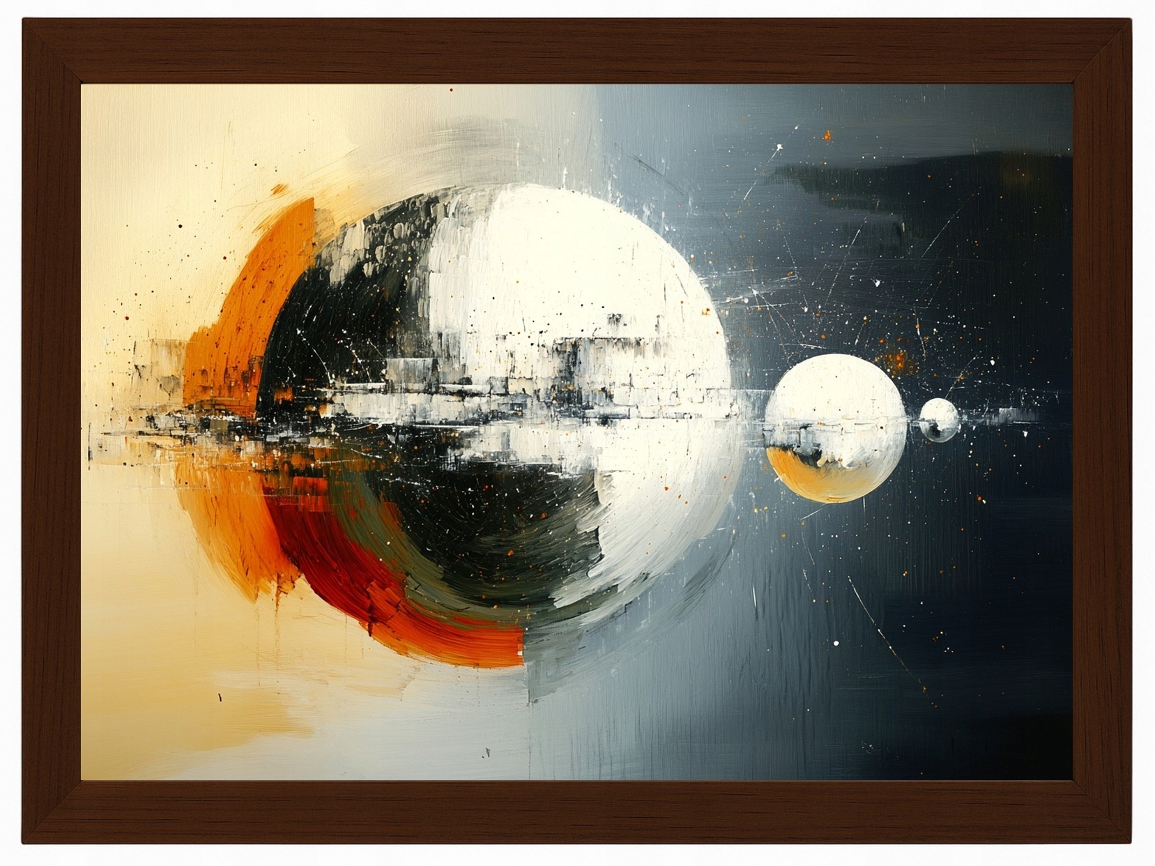 Plakát Rámeček Dřevo Abstrakce Vesmír Planeta Měsíc Galaxie 100x70
