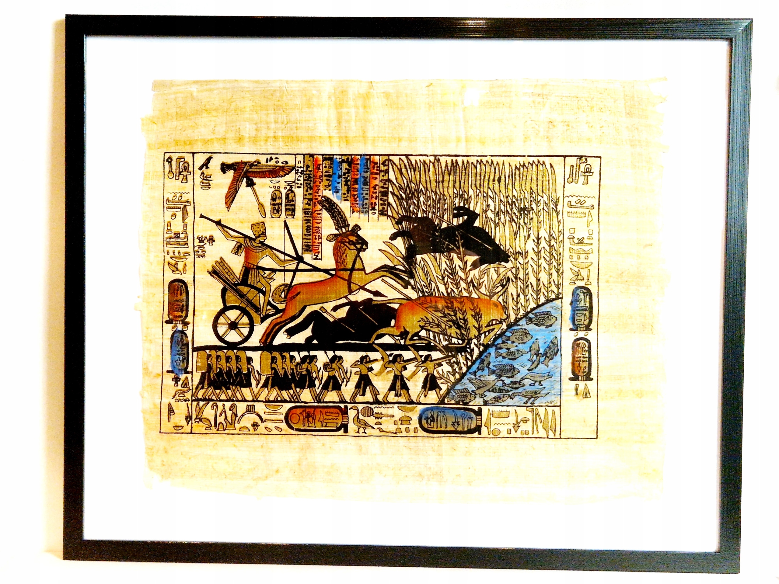 52,0cm x 42,0cm / PAPIRUS - OBRAZ W OSZKLONEJ RAMIE PAMIĄTKA Z EGIPTU /8862
