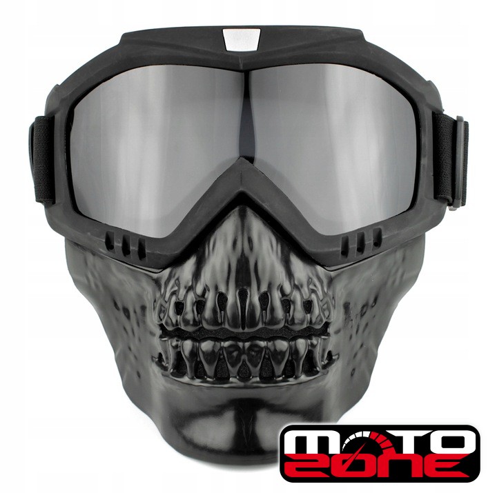 Gogle maska motocyklowa czaszka czarna przyciemniane szkło
