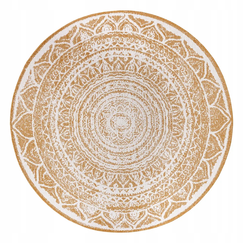 Kruhový koberec na terasu 200 cm, obojstranný, šnúrkový, žlto krémový, plochý