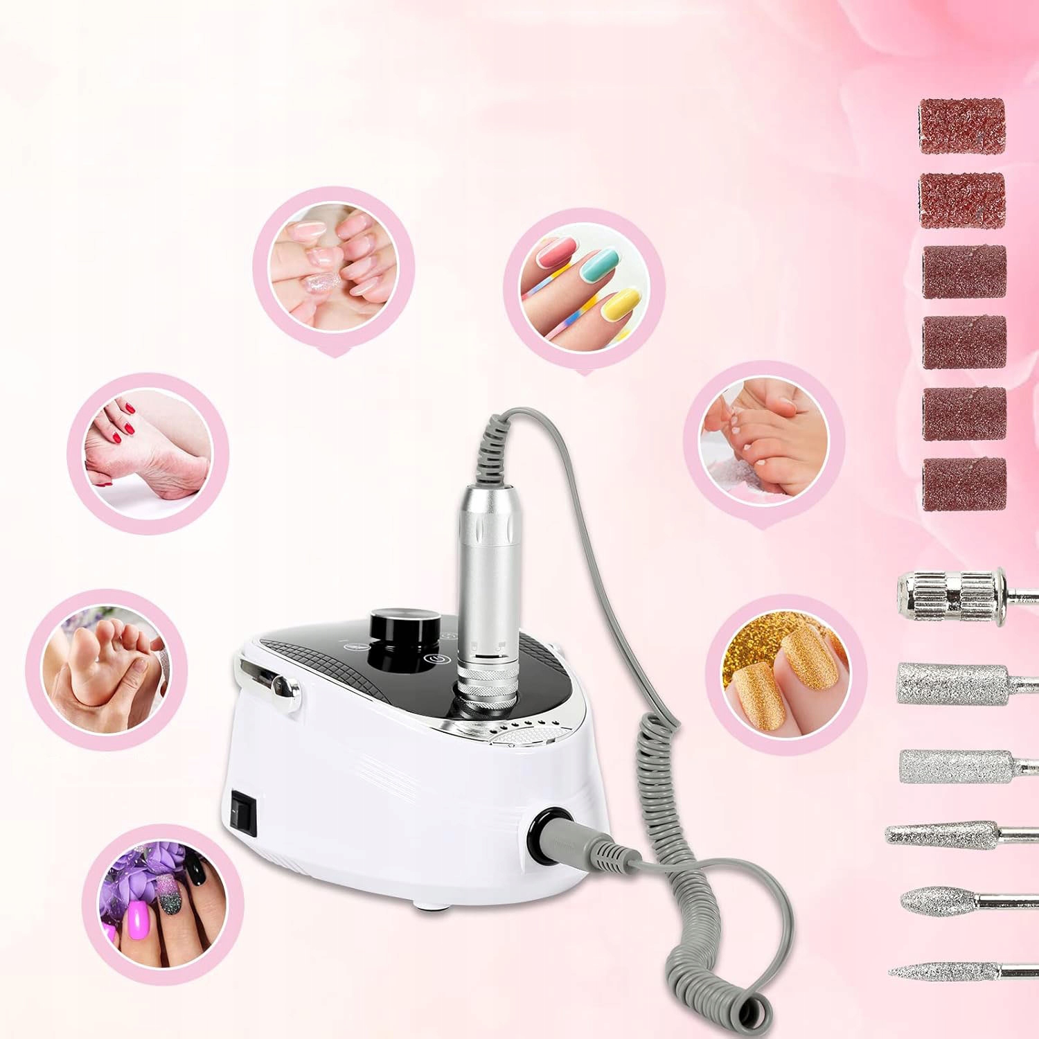 PROFESJONALNA FREZARKA DO PAZNOKCI + FREZY Do Manicure i Pedicure MOCNA Zasilanie sieciowe