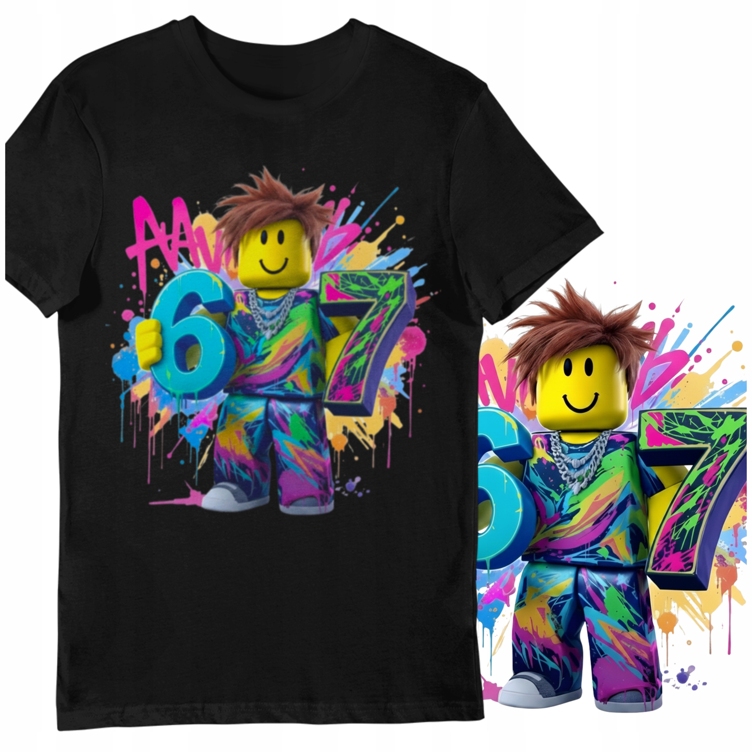 KOSZULKA DZIECIĘCA SIX SEVEN 67 BRAINROT ROBLOX BOY T-SHIRT M 140cm