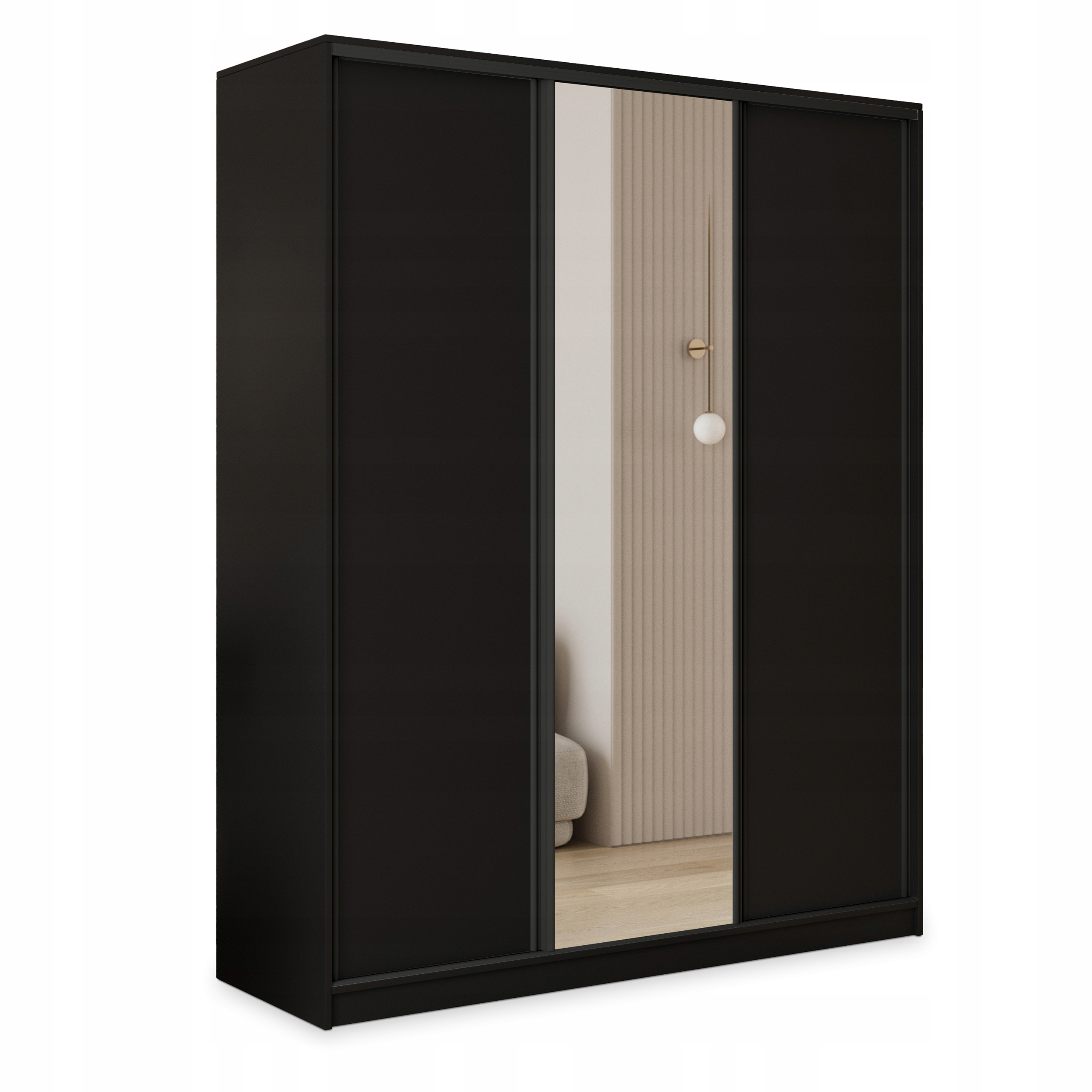 Skříň 150 cm se zrcadlem Zásuvky třídveřová černá