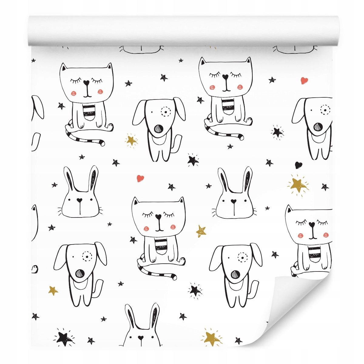 Tapeta pro děti černobílá zvířátka hvězdičky