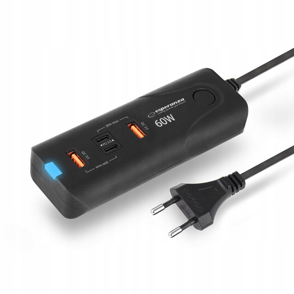 Esperanza Ładowarka 60W 2X Usb-c Pd 30W 2X Usb-a Qc 3.0 18W EZC109