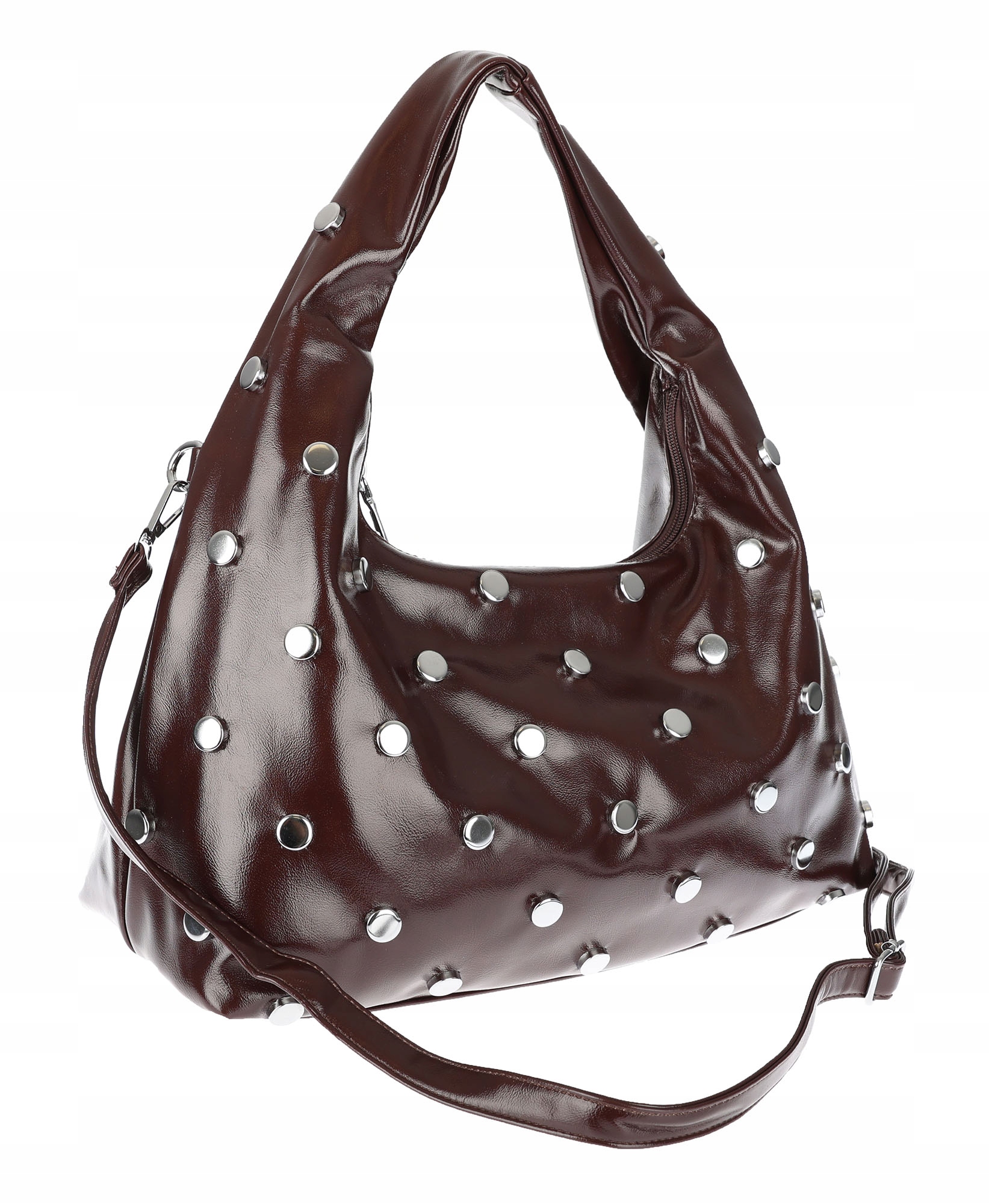Dámská kabelka přes rameno shopper s nýty módní C90560 Čokoládová