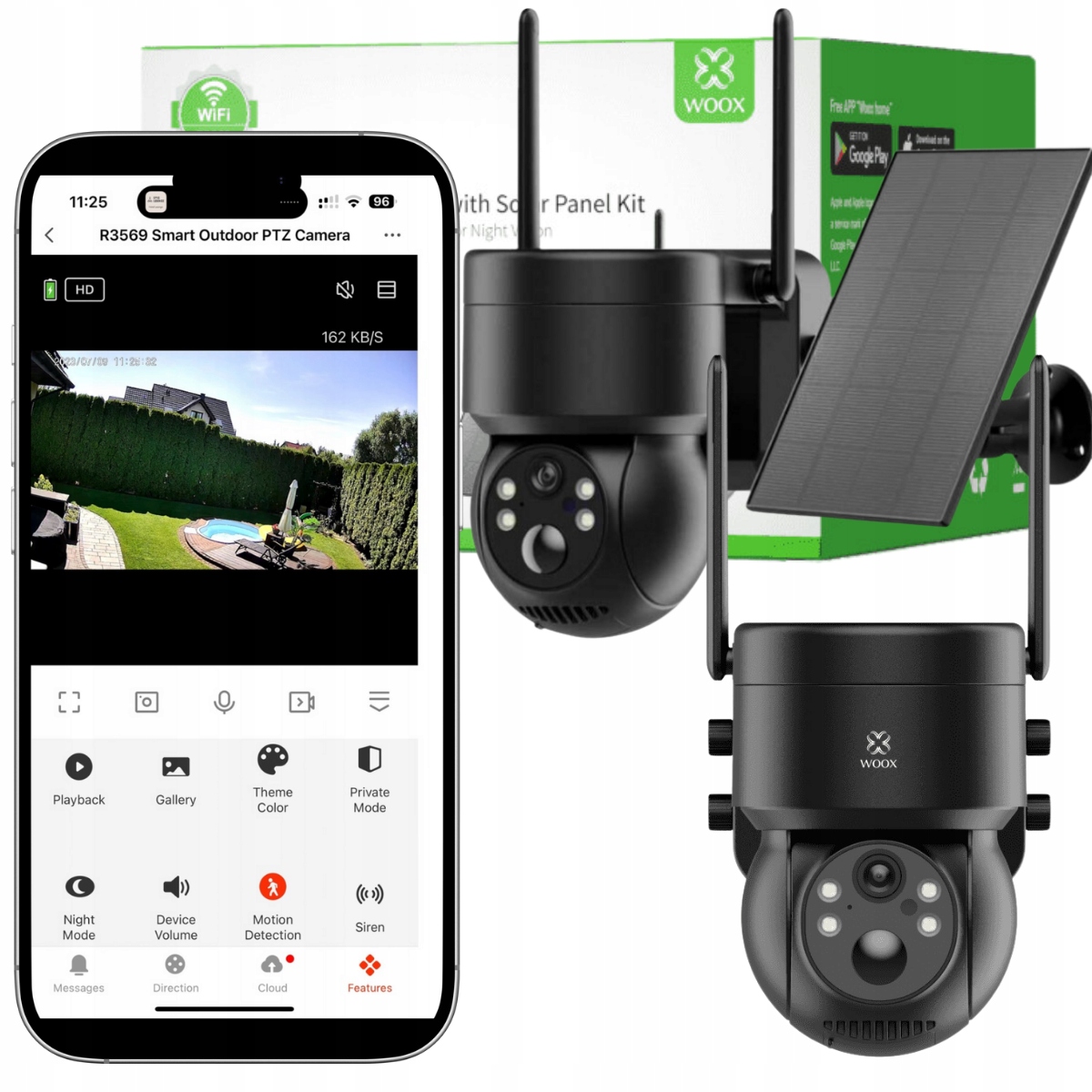 Venkovní Wifi Otočná Ptz Kamera Bez Kabelů Solární 3MP s Detekcí Pohybu Woox