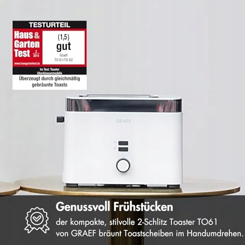 GRAEF Toster Biały 27x18x19 cm Regulacja Opiekania Automatyczne Wyłączanie — miniatura 3